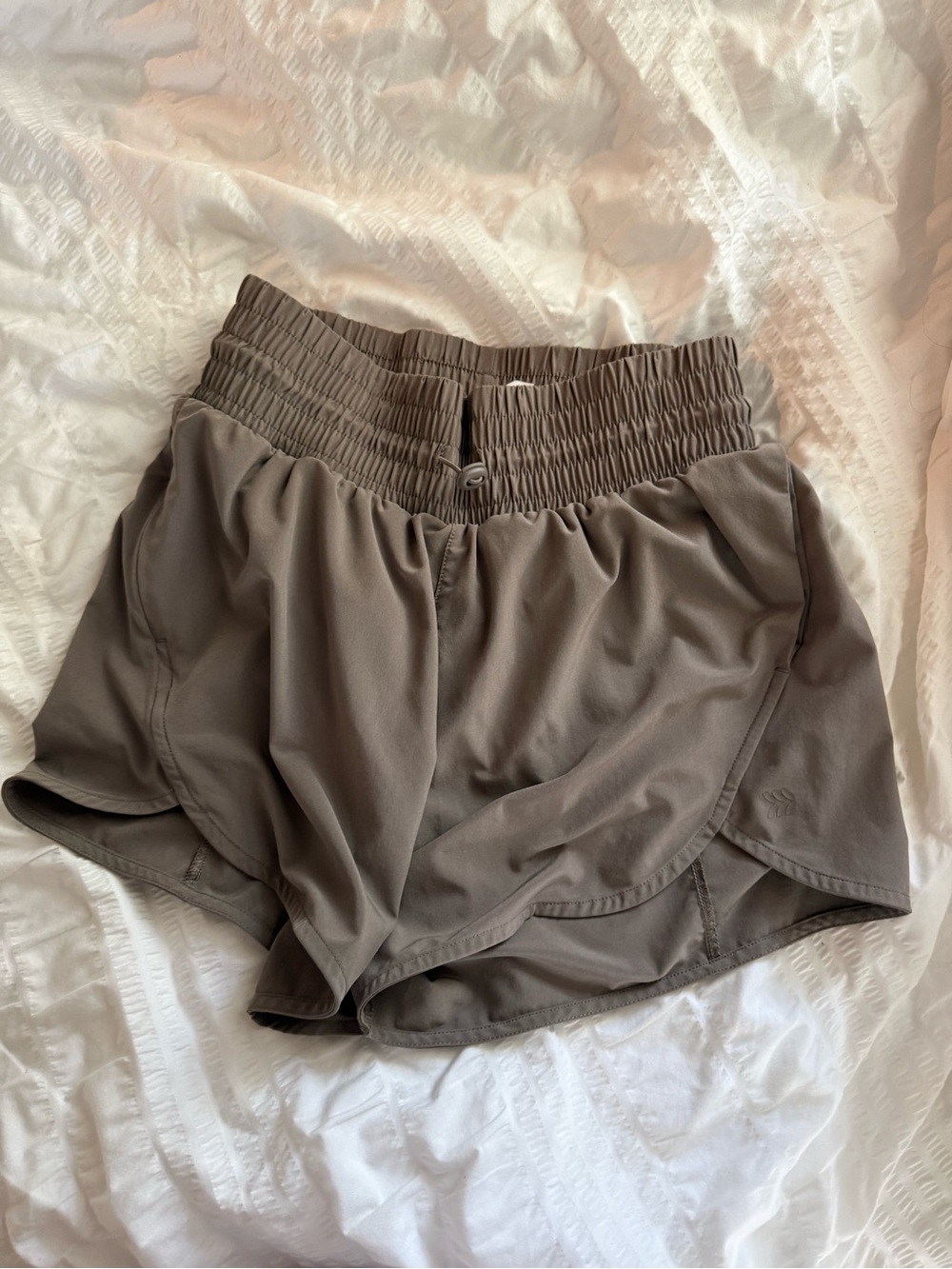 all in motion Olive Gray Smocked-Waist Athletic Shorts